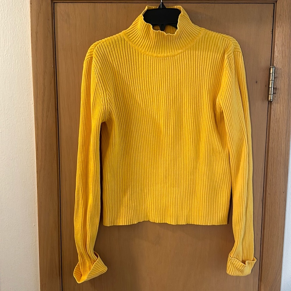 Oxford & Fulham Vintage Y2K Ribbed Cotton Turtleneck Sweater Yellow Size Large